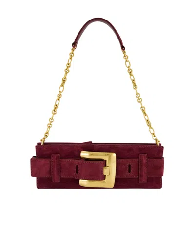 Balmain Anthem Buckle-detail Shoulder Bag In Burgundy