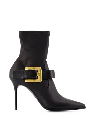 Balmain Anthem Patent Lambskin Ankle Boots Stiletto In Black