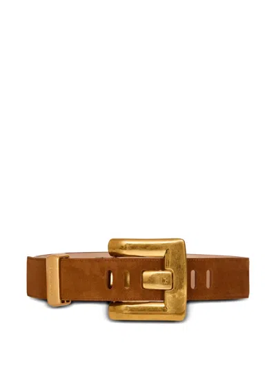 Balmain Anthem Calf Suede Belt In Neutral