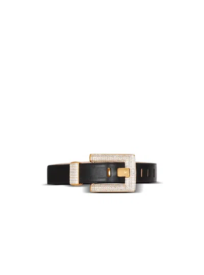Balmain Anthem Calfskin And Crystal Belt In Black
