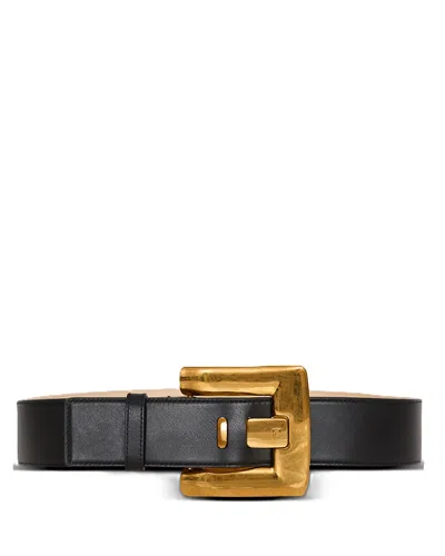 Balmain Anthem Calfskin Leather Belt In Black