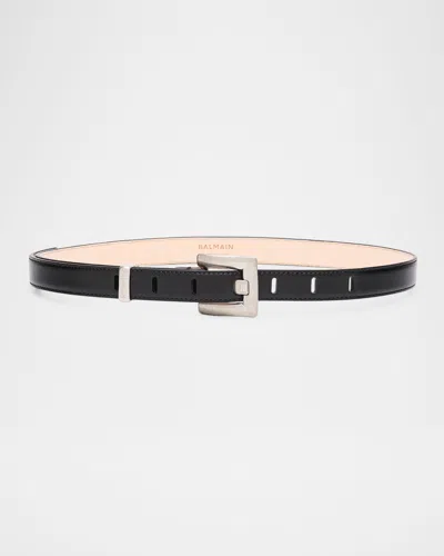 Balmain Anthem Calfskin Leather Belt In Black