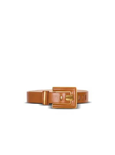 Balmain Anthem Calfskin Leather Belt In Brown