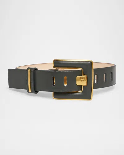 Balmain Anthem Calfskin Leather Belt In Khaki