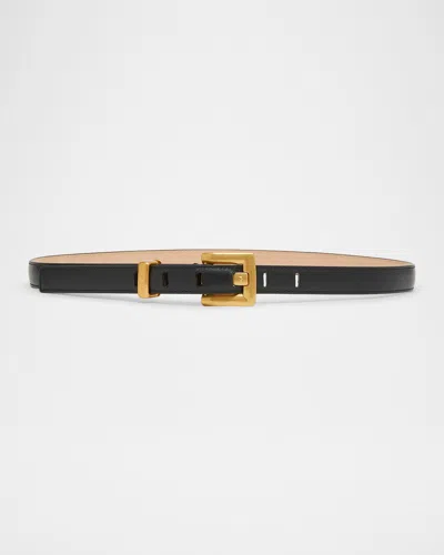 Balmain Anthem Calfskin Leather Belt In Noir