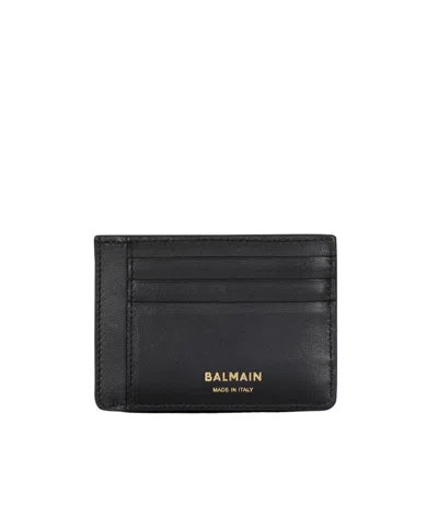 Balmain Anthem Calfskin Leather Card Holder In Black