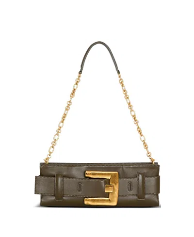 Balmain Anthem Calfskin Leather Clutch In Brown