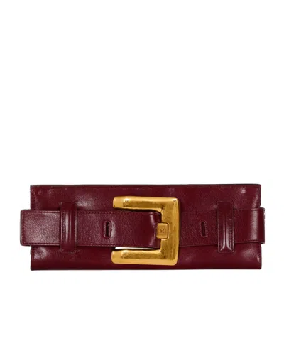 Balmain Anthem Calfskin Leather Clutch In Brown