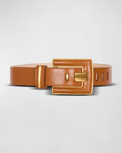 Balmain Anthem Calfskin Leather Waist Belt In Caramel