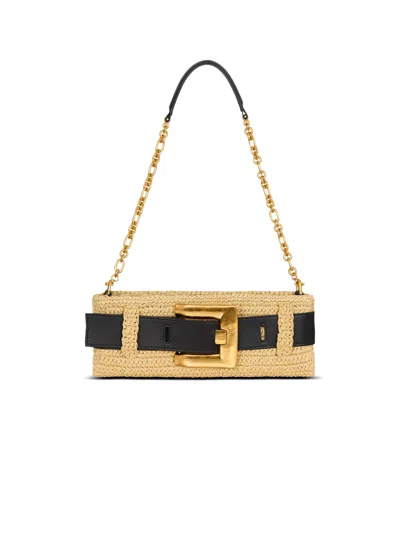 Balmain Anthem Clutch Bag In Smooth Leather And Crochet In Neutral