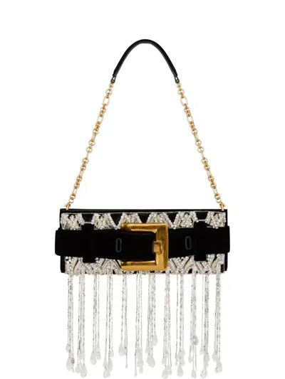 Balmain Anthem Clutch In Embroidered Velvet In Black