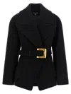 Balmain Short Wool Wrap Coat In Black
