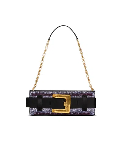 Balmain Anthem Crystal Satin Clutch In Black