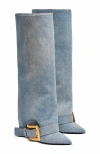 Balmain Anthem Denim Boots In Blue
