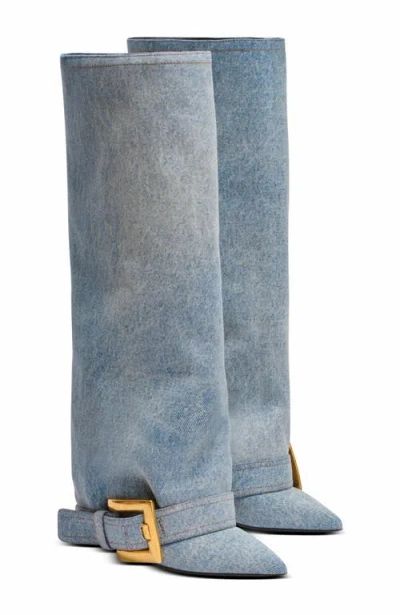 Balmain Anthem Denim Boots In Blue
