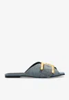 Balmain Anthem Denim Flat Sandals In Blue