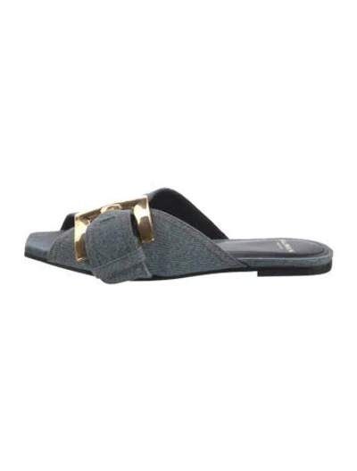 Pre-owned Balmain Anthem Flat Denim Slides In Blue