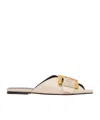 Balmain Anthem Flat Leather Sandals In Neutral