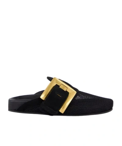 Balmain Anthem Flat Mule Sandals In Black