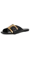 Balmain Anthem Flat Calfskin Leather Sandals In Animal Print
