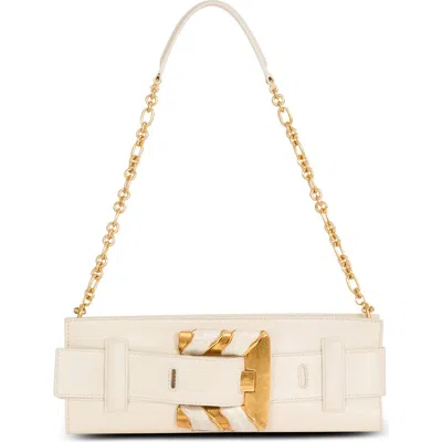 Balmain Anthem Lambskin And Enamel Clutch In Sand