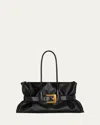 Balmain Anthem Large Buckle Shoulder Bag In Calfskin Leather In Black