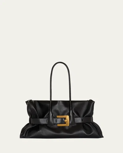 Balmain Anthem Large Buckle Shoulder Bag In Calfskin Leather In Black