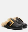 Balmain Anthem Leather And Faux Fur Clogs In Black