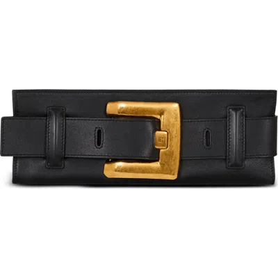 Balmain Anthem Leather Clutch In Black