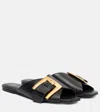 Balmain Anthem Flat Leather Sandals In Black