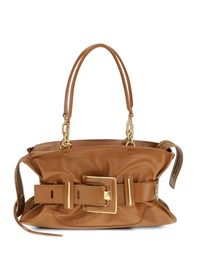 Balmain Anthem Leather Shoulder Bag In Brown