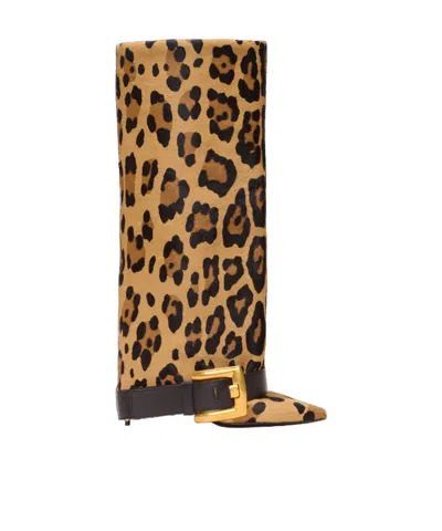 BALMAIN ANTHEM LEOPARD PRINT LEATHER BOOTS