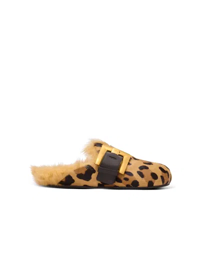 BALMAIN ANTHEM LEOPARD PRINT PONYSKIN LEATHER AND FAUX FUR MULES