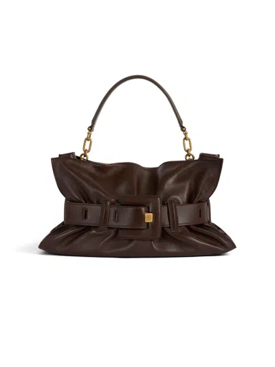 Balmain Anthem Medium Bag In Smooth Leather In Brown