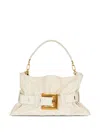 Balmain Anthem Medium Buckle Shoulder Bag In Calfskin In White