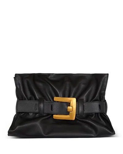 Balmain Anthem Medium Buckle Shoulder Bag In Calfskin In Black