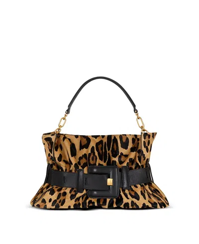 Balmain Anthem Medium Ponyskin-style Leopard Print Bag In Brown