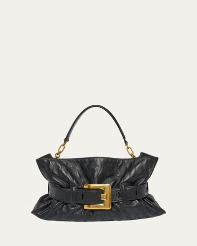 Balmain Anthem Medium Quilted Top-handle Bag In Black