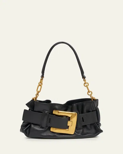 Balmain Mini Anthem Bag In Embossed Crocodile-print Calfskin In Black