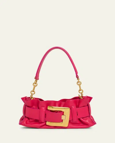 Balmain Anthem Mini Belted Leather Shoulder Bag In Pink
