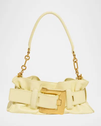 Balmain Anthem Mini Belted Leather Shoulder Bag In White