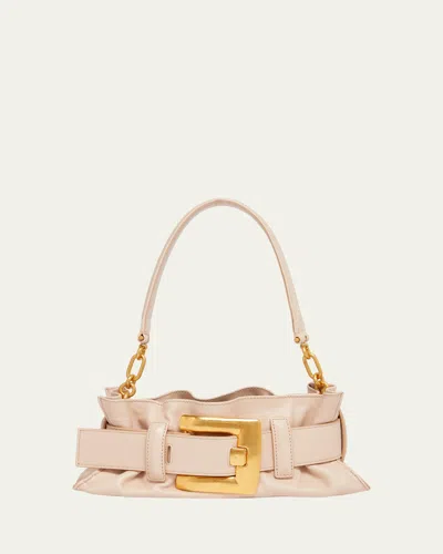 Balmain Anthem Mini Buckle Shoulder Bag In Calfskin Leather In Nude