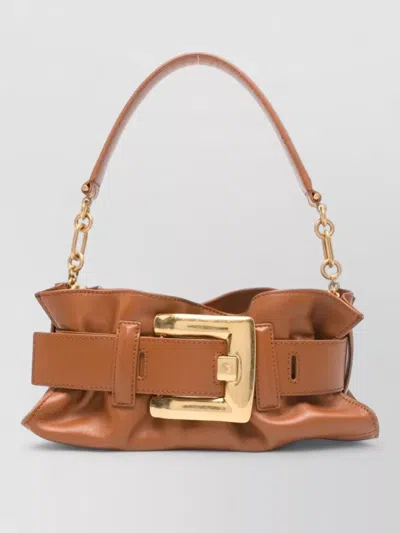 Balmain Anthem Mini Calfskin Bag Gold Hardware In Brown