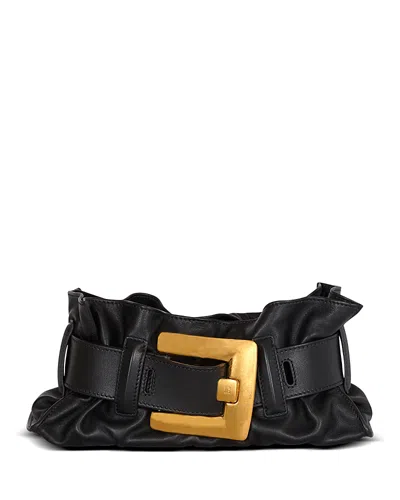 Balmain Anthem Mini Buckle Shoulder Bag In Calfskin Leather In Black
