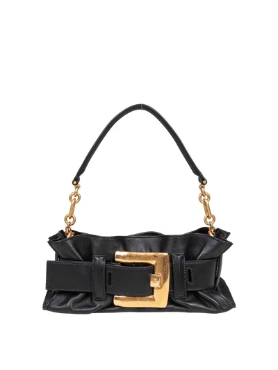 Balmain Anthem Mini Handbag In Black Leather