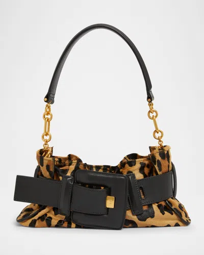Balmain Anthem Mini Leopard Shoulder Bag In Calf Hair In Multi