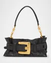 Balmain Anthem Mini Shoulder Bag In Croc-embossed Leather In Black