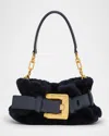 Balmain Anthem Mini Shoulder Bag In Shearling In Blue