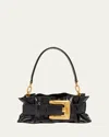 Balmain Anthem Mini Buckle Shoulder Bag In Calfskin Leather In Noir