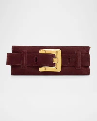 Balmain Anthem Mini Suede Clutch Bag